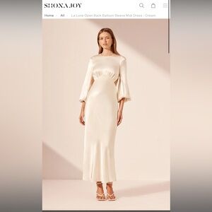 La Lune Open Back Balloon Sleeve Midi Dress - Cream